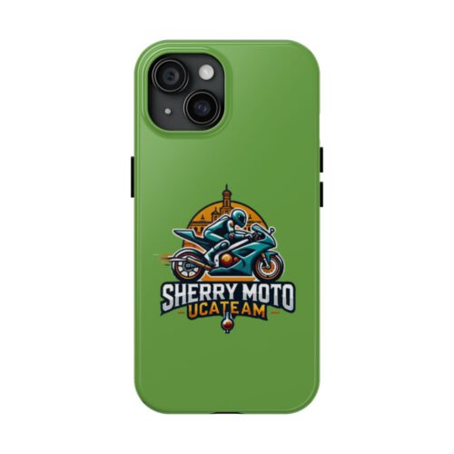 Funda protectora oficial Sherry Moto UCATEAM para iPhone 14 Pro Max, 14, 14 Pro, iPhone 15, 15 Pro, 15 Pro Max con diseño exclusivo y logotipo estampado.